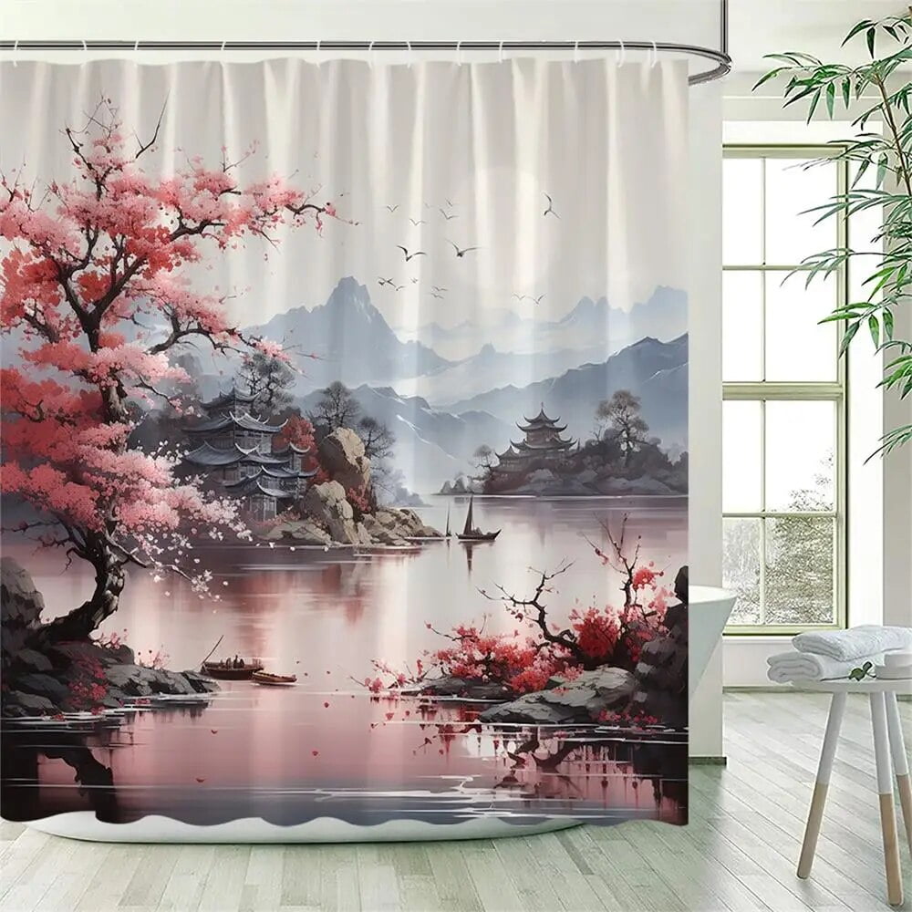 Japanese Style Shower Curtains Green Bamboo Koi Carp Tropical Cactus