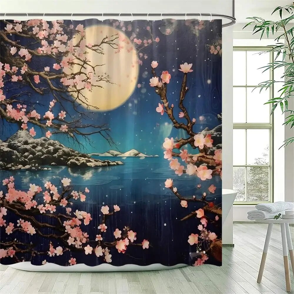 Japanese Style Shower Curtains Green Bamboo Koi Carp Tropical Cactus