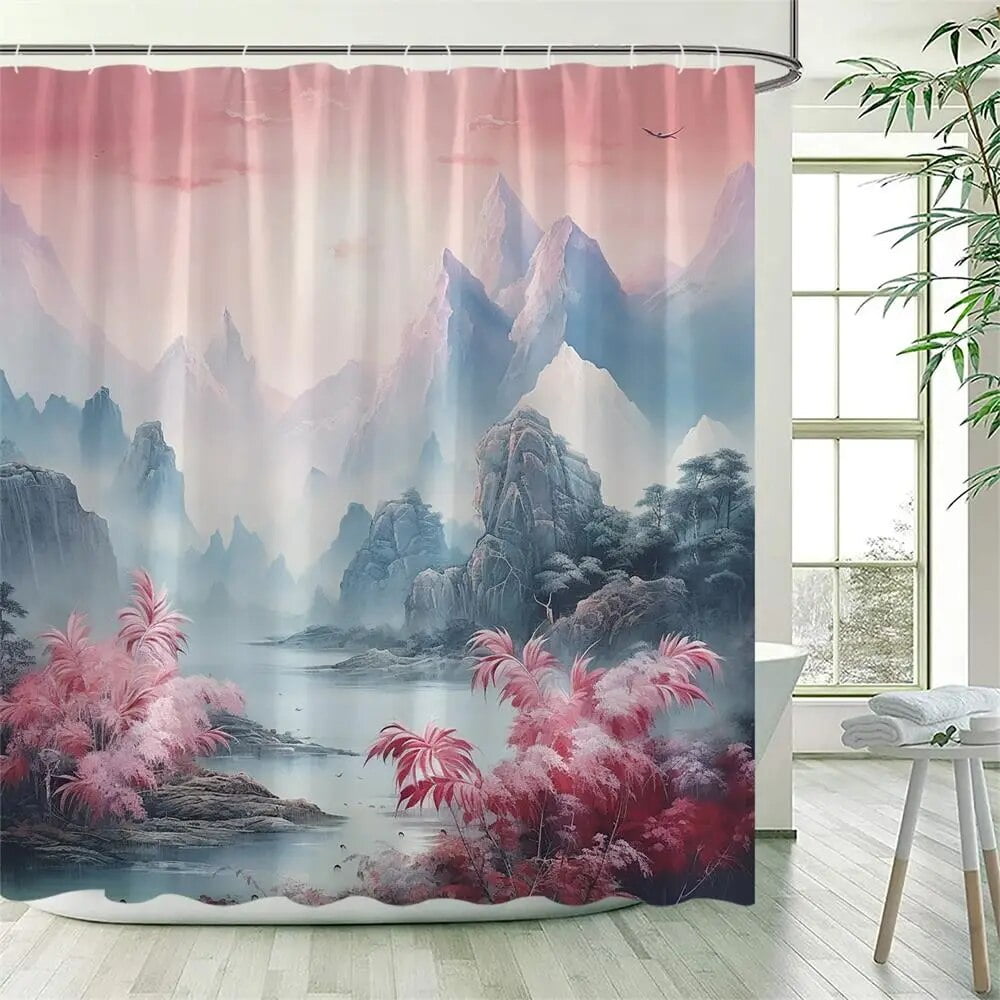 Japanese Style Shower Curtains Green Bamboo Koi Carp Tropical Cactus