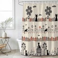 thumbnail image 1 of Japanese Style Small Stall Shower Curtain, Waterproof Shower Curtains for Bathroom, Vintage Cartoon Cat House Trees Flowers Washable Fabric Bath Curtain for Bathtub Decoration with Hooks 36x72 Inches, 1 of 9