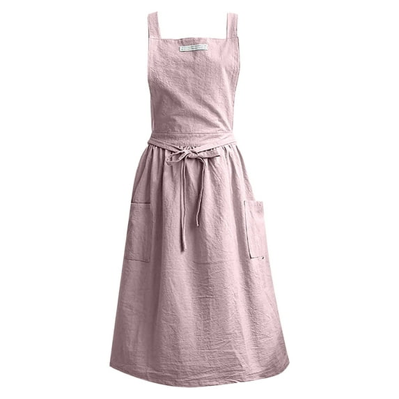 Japanese Style Solid Color Halter Bandage Apron - Soft Kitchen Cooking Apron for Women with Chef-Inspired Design - Pink