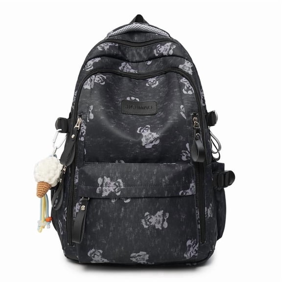 Japanese Style Solid Color Nylon Bookbag, 15.6 Inch Laptop Compartment Daypack, Ergonomic Strap Water-Resistant Rucksack for Campus Daily Commute, 18.11 Inch (Black)