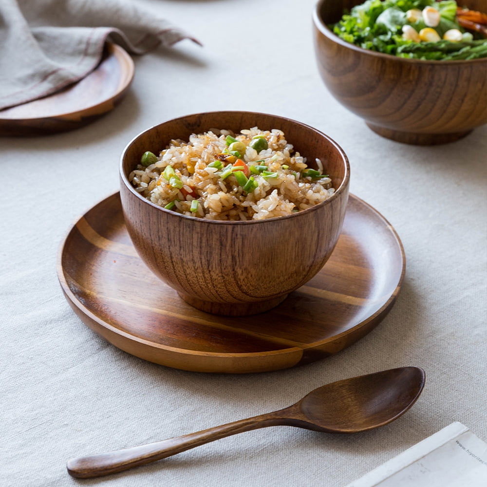 Japanese Style Solid Wood Bowl Children Kids Baby Serving Tableware for Salad Rice Miso Soup Fruits Decorative Display gifts, single bowl