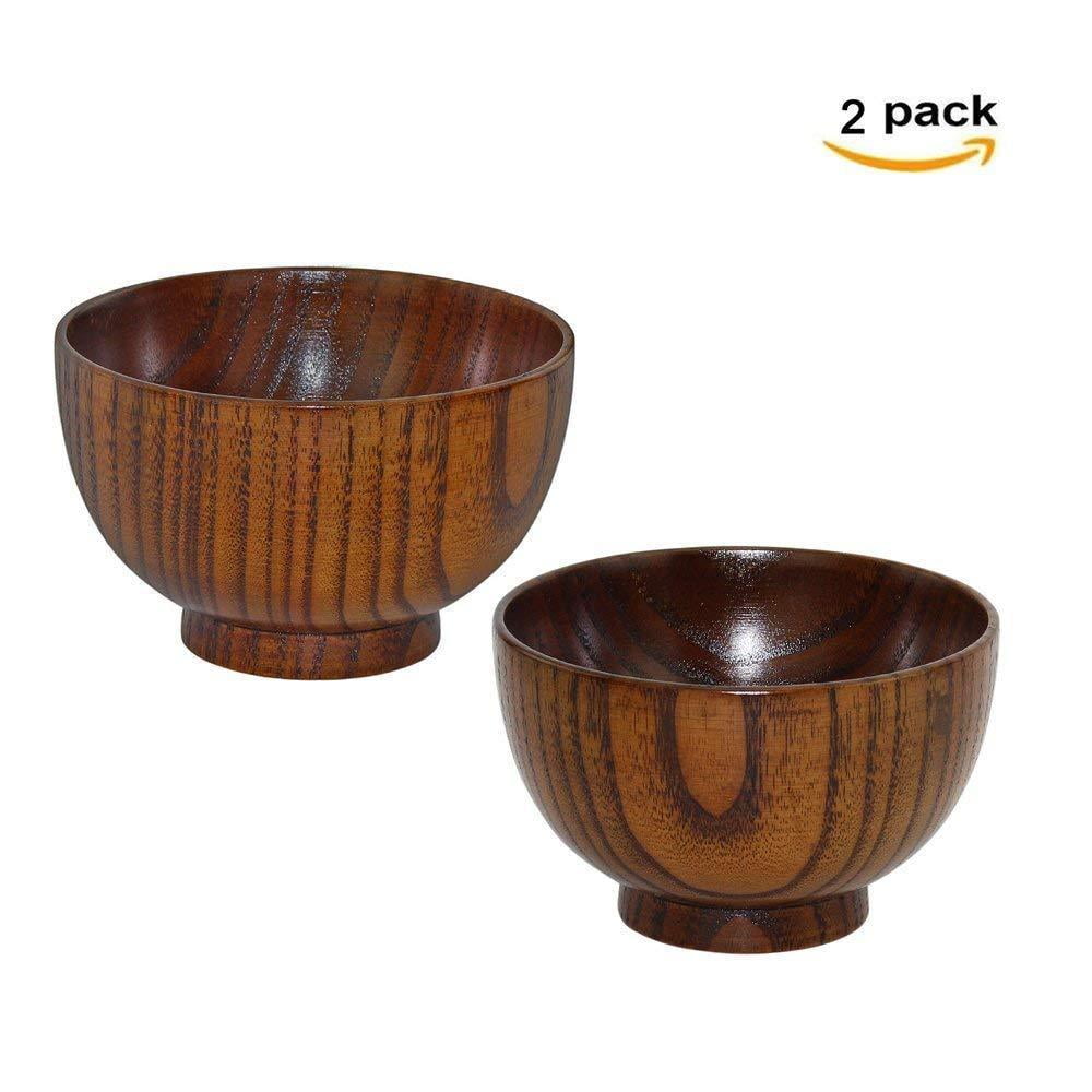 Japanese Style Solid Wood Bowls can be used for salad soup fruits etc Set of 2 KT00129