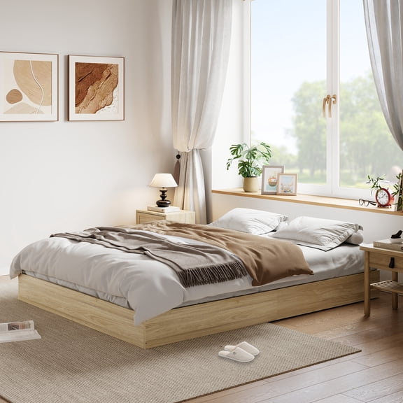 Japanese Style Solid Wood Platform Bed Frame, Sturdy Slats Extra Support Legs Noise Free Easy Assembly