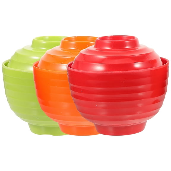 Japanese Style Soup Bowl with Lid Colorful Japanese-style Ramen Bowls Chinese Dishes Cute 3 Pcs