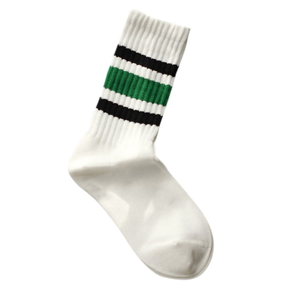 Japanese Couples Striped Athletic Socks Mid Crew Retro Style Unisex Comfy Casual Sports Socks for Men and Women