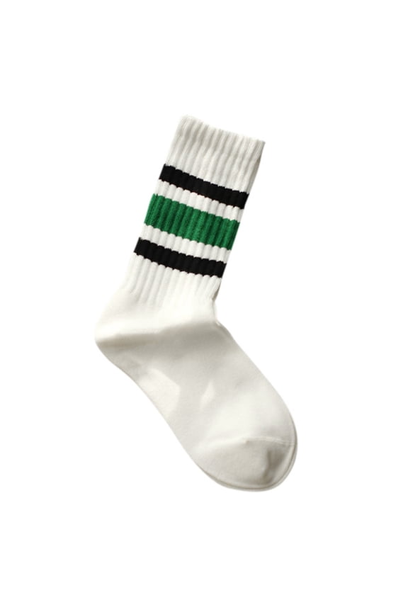 Japanese Couples Striped Athletic Socks Mid Crew Retro Style Unisex Comfy Casual Sports Socks for Men and Women