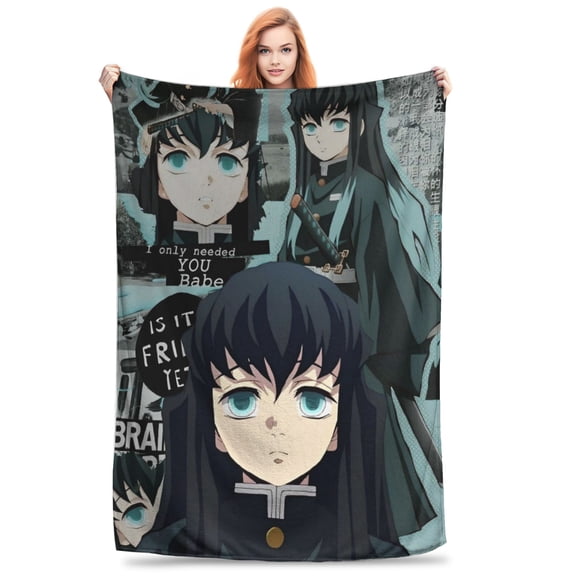 Japanese Style Swordsman Character Print Flannel Throw Blanket, 4 Sizes Soft Cozy Plush Blanket for Bed Couch Travel