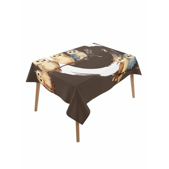 Japanese Style Table Cloth, Waterproof Tablecloth for Rectangle Tables, Dark Brown Rustic Owl Birds Tree Branches Reusable Washable Fabric Table Cover for Restaurant Kitchen Dining Tables 52"x70"