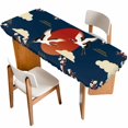 thumbnail image 1 of Japanese Style Table Cloths for 8 Foot Rectangle Tables, Modern Cranes Cherry Flower Wave Navy Blue Patio Waterproof Elastic Fitted Tablecloths, Washable Rectangular Table Cover for Camping, 1 of 8