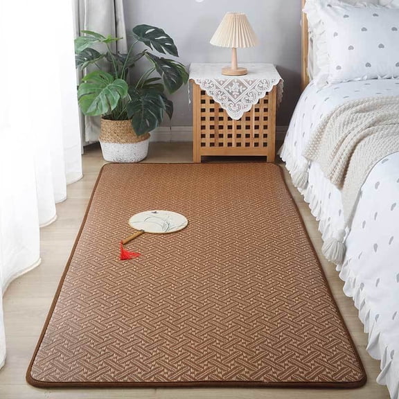 Japanese Style Tatami Mat, Natural Rattan Non-Slip Breathable Carpet, Foldable Summer Floor Sleeping Pad for Living Room, Bedroom & Kids Crawling Play Area