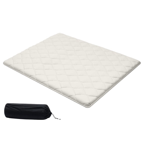 Japanese Style Tatami Mat Queen Size Foldable Mattress with Storage Bag Fastening Clips 9 Layer Structure for Dorm Meditation Yoga 80 x 60 x 2.5 Inches White