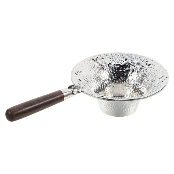 Fine Mesh Tea Strainer with Handle for Loose Leaf Tea and Teapots Silver Tin Alloy and Beech 3.5 Inches