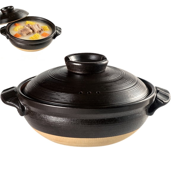 Japanese Style Terracotta Casserole, Round Lidded Ceramic Clay Pot, Scratch Resistant & Easy to Clean Cookware for Home Stewing & Cooking