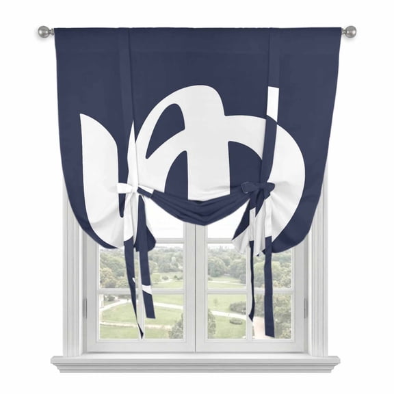 Japanese Style Tie Up Curtains for Window, Thermal Insulated Balloon Shade Adjustable Rod Pocket Curtains Valance Panels for Kitchen Bathroom Cafe 34 x 45 Vintage Minimalist Navy Blue