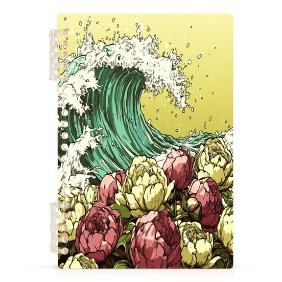 Japanese Style Wave A5 8.3x5.7in PP Notebook, Adjustable Rings, 60 Sheets, Diary or Journey Note