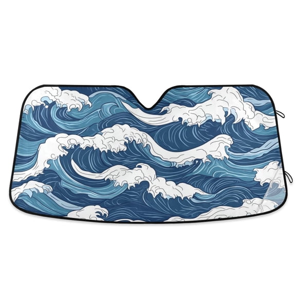 Japanese Style Waves Car Windshield Sun Shade Foldable Car Front Window Visor Heat and UV Protection 53x23.5