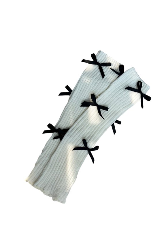 Japanese Style Women Knit Leg Warmer Sweet Little Bowknot Boot Cuffs Long Socks