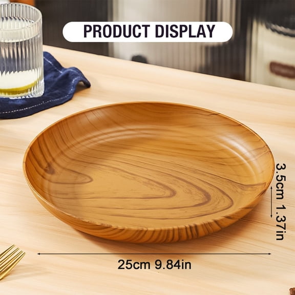 Japanese Style Wood Grain Tea Saucer, Round Plastic Serving Tray for Cups And Plates, Thickened Tea Mat, Home Kitchen Dining Table Decor, A Tray
