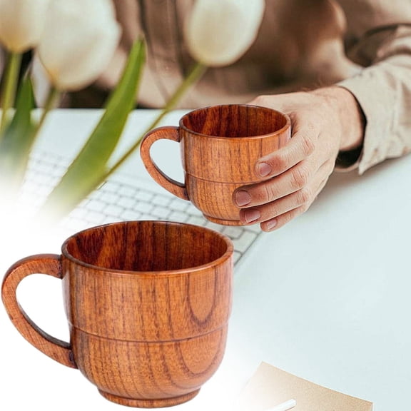Japanese Style Wooden Cup with Handle Sour Jujube Wood Mug, Eco Friendly Solid Wood Tea Coffee Sake Cup, Rustic Farmhouse Handmade Wooden Drinkware