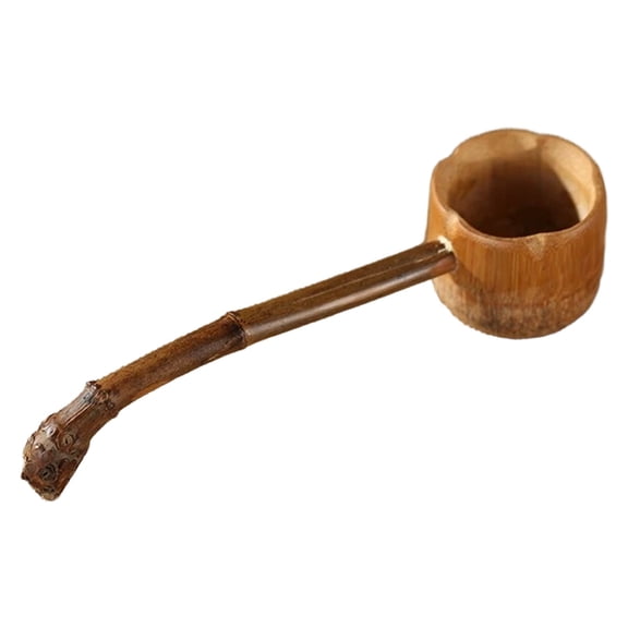 Japanese Style Wooden Long Handle Water Ladle, Natural Grain For Household And Garden Use, Rustic Kitchen Utensil (Brown ,22*5.5*4.5CM)