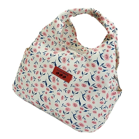 Japanese Styles Lunch Box Small Flower Pattern Lunch Bag Multiple Pockets Zippered Handbag Purse for Stylish Women