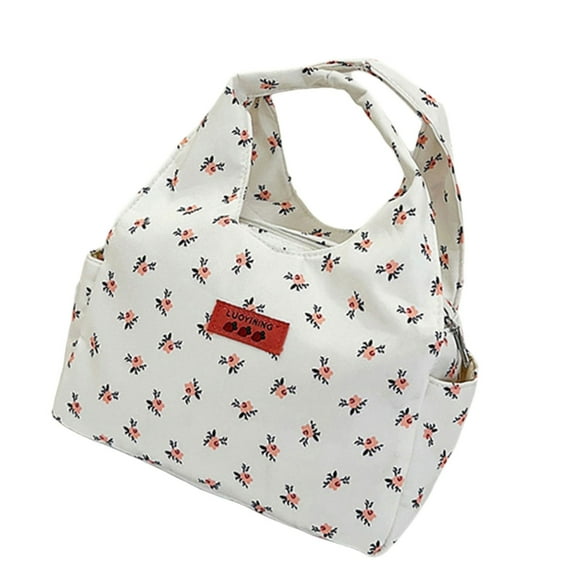 Japanese Styles Lunch Box Small Flower Pattern Lunch Bag Multiple Pockets Zippered Handbag Purse for Stylish Women