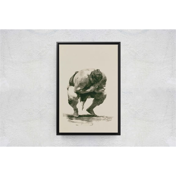 Japanese Sumo Rikishi Ink Wash Canvas Print Minimalist Dojo Wall Art, Poster Only