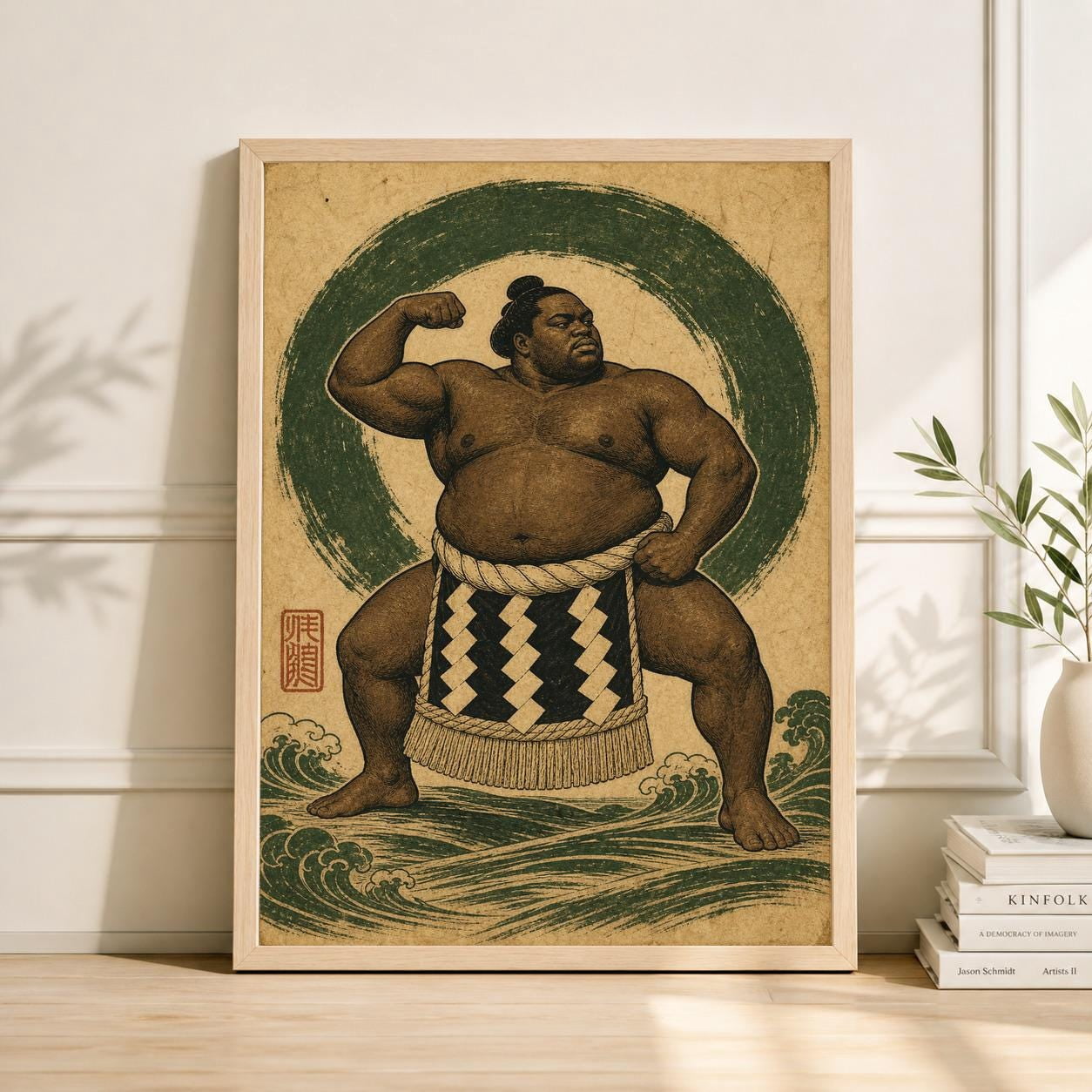 Japanese Sumo Wrestler Ink Minimalist Circle Design Ukiyo-e Woodblock ...
