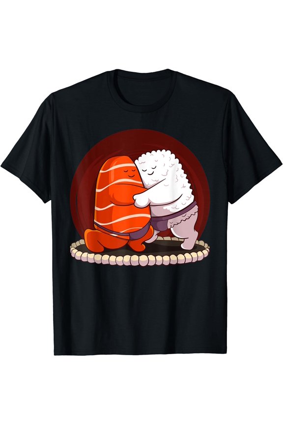 Japanese Sumo Wrestler Sushi Salmon Hug Kawaii T-Shirt, Unisex T-Shirt