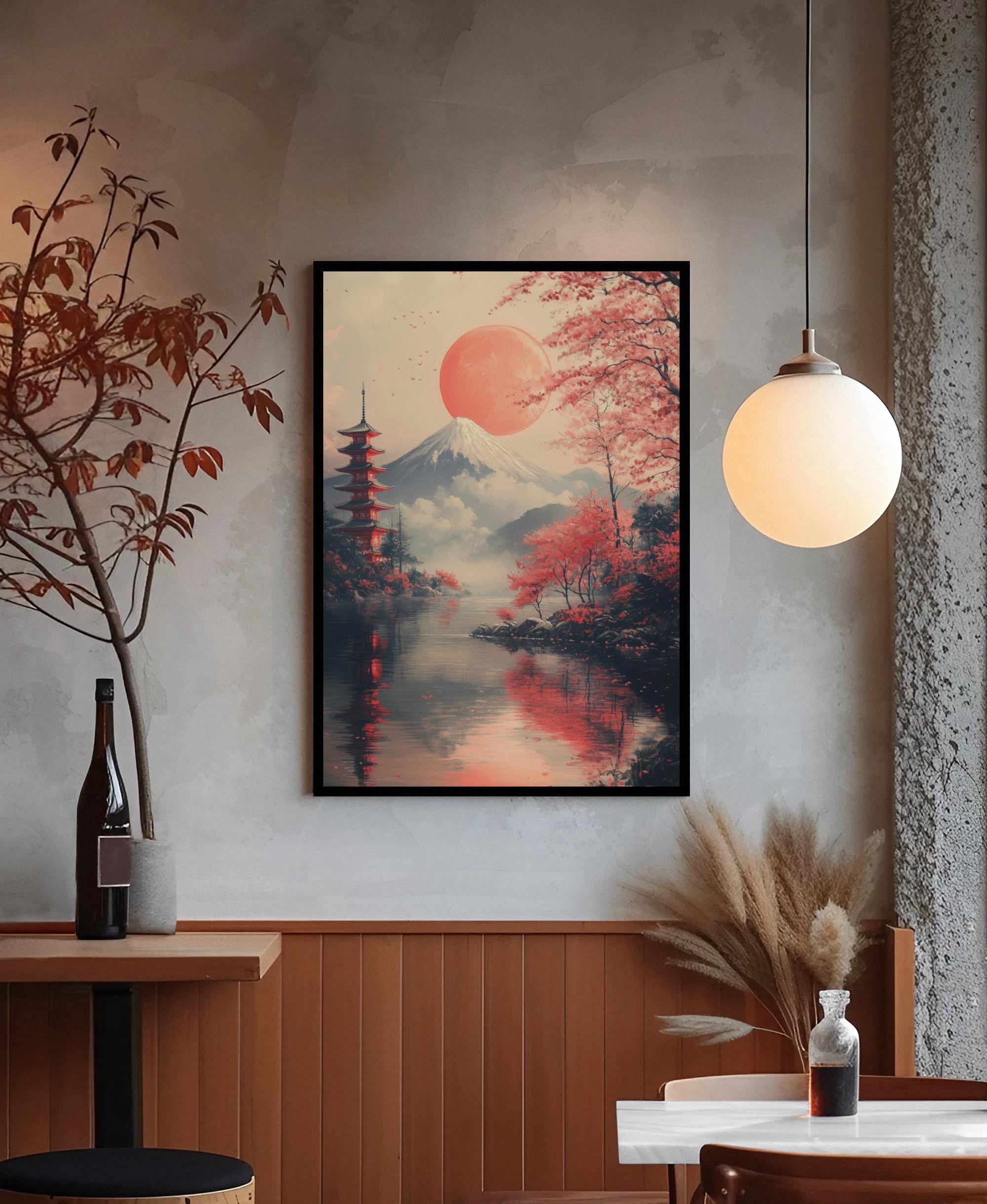 Japanese Sunset With Mount Fuji Pagoda And Cherry Blossoms Japan ...