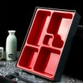 thumbnail image 1 of Japanese Sushi Bento Box with 5 Compartments Traditional Red and Black Plastic Lunch Box for Home or Restaurant, 1 of 7