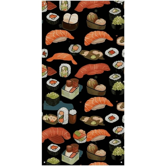 Japanese Sushi Black Door Banner Decorative Welcome Door Covers Sign Pattern Front Door Sign Banner Party Background Banner Backdrop Porch Hanging Sign Party Supplies