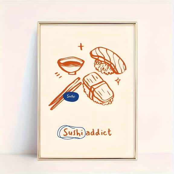 Japanese Sushi Cartoon Poster Wall Art Soy Sauce Chopsticks Quote Decor for Kitchen Cafe Living Room Gift, UNFRAMED 8x12