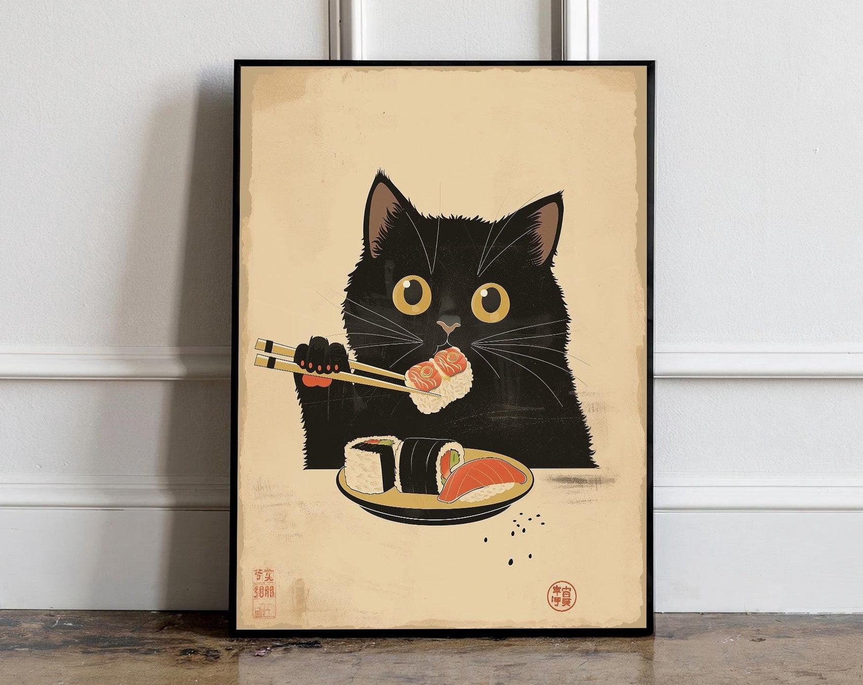 Japanese Sushi Cat Poster, Japanese cat print, Cat Lovers Gift ...