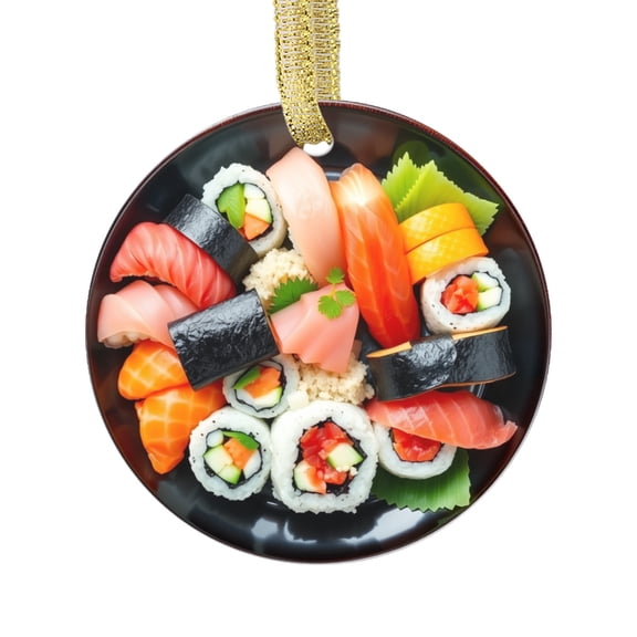 Japanese Sushi Platter, Sashimi, Wasabi, California Roll Japan Cuisine Food Themed Double Sided Ceramic Foodie Novelty Holiday Christmas Xmas Ornament Gift (Flat Printed Design, NOT 3D)