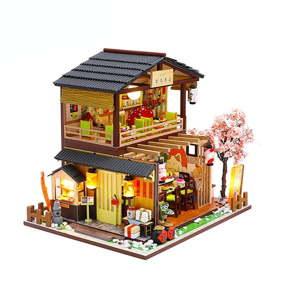 Japanese Sushi Shop DIY Model Kit: Creative Wooden Building Craft with Miniature Details - Perfect Miniature House Project for Teens & Adults