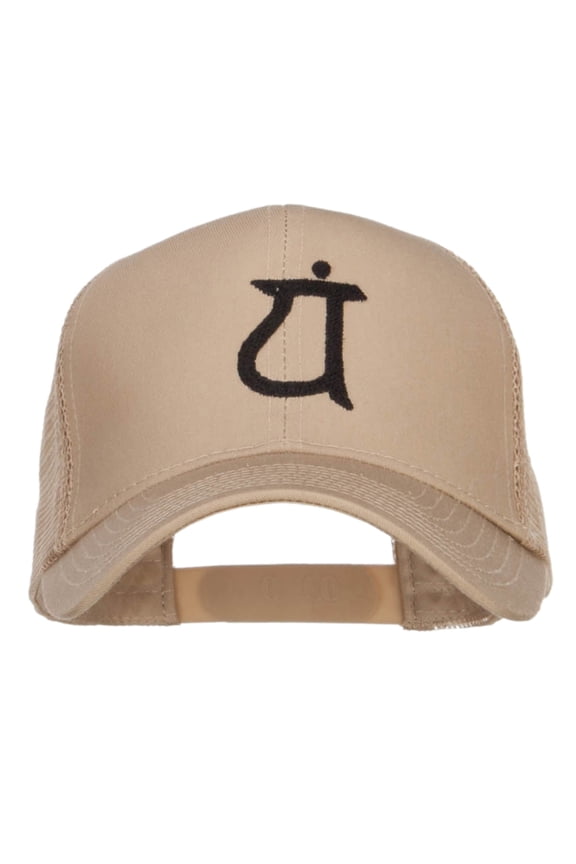 Japanese Symbol Embroidered Mesh Cap - Khaki OSFM