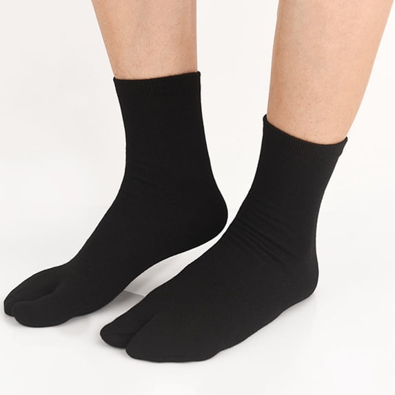 Japanese Tabi Sock Slippers Unisex Split Toe Blend Mid Calf For Home Wear Comfortable Non Indoor Outdoor All Season, Black