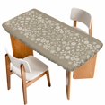 thumbnail image 1 of Japanese Table Cloths for 6 Foot Rectangle Tables, Grey Simple Traditional Flowers Leaves Pattern Patio Waterproof Elastic Fitted Tablecloths, Washable Rectangular Table Cover for Camping, 1 of 8