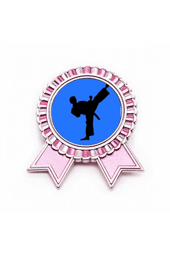 Japanese Taekwondo Outline Martial Badge Brooch Pin Pink Winner Award Medal