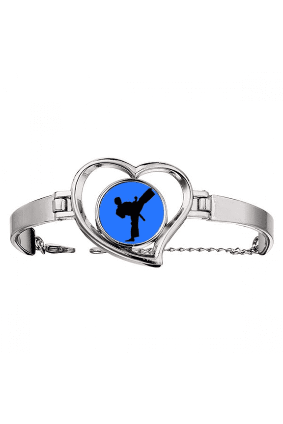 Japanese Taekwondo Outline Martial Bracelet Heart Jewelry Wire Bangle