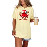 Japanese Takoyaki Octopus Graphic Tee, Fun Cute Squid Shirt with Tray and Skewer Design, Unique Street Food Lover Gift, Anime Style T-Shirt, Butter Comfort Colors T-Shirt, Large