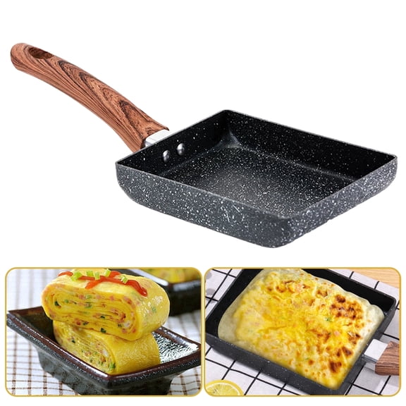 NATPLUS 5.12 in Square Nonstick Aluminum Alloy with Non-Stick Coating Frying Pans with Wood Grain Handle, Wood Grain Finish