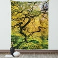 thumbnail image 1 of Japanese Tapestry, Shadows of Large Maple along with River with Sun Rays Fall Season Nature Theme, Wall Hanging for Bedroom Living Room Dorm Decor, 60W X 80L Inches, Green Yellow, by Ambesonne, 1 of 2
