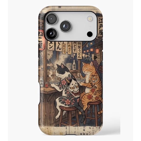 Japanese Tattoo Cats M1618 Retro Cartoon Art iPhone 11 12 13 14 15 16 17 Pro Max Case