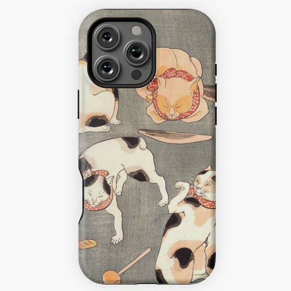 Japanese Tattoo Flash Woodblock Print Cats Phone Case for iPhone 16 15 14 13 12 11 Pro Max M5909562