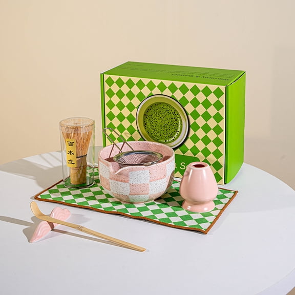 Japanese Tea Ceremony Matcha Gift Box - "Hefengya Collection  Seven Piece Set" - Includes handmade matcha bowls, natural bamboo whisks, tea strainers, and professional tea set gifts