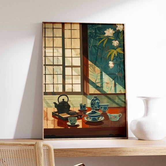 Japanese Tea House Art Print, Zen Asian Decor, vintage poster, interior print, statement art, Elegant Interior Decoration for Bedroom Living Room Office Apartment Studio, Unframed 8x10